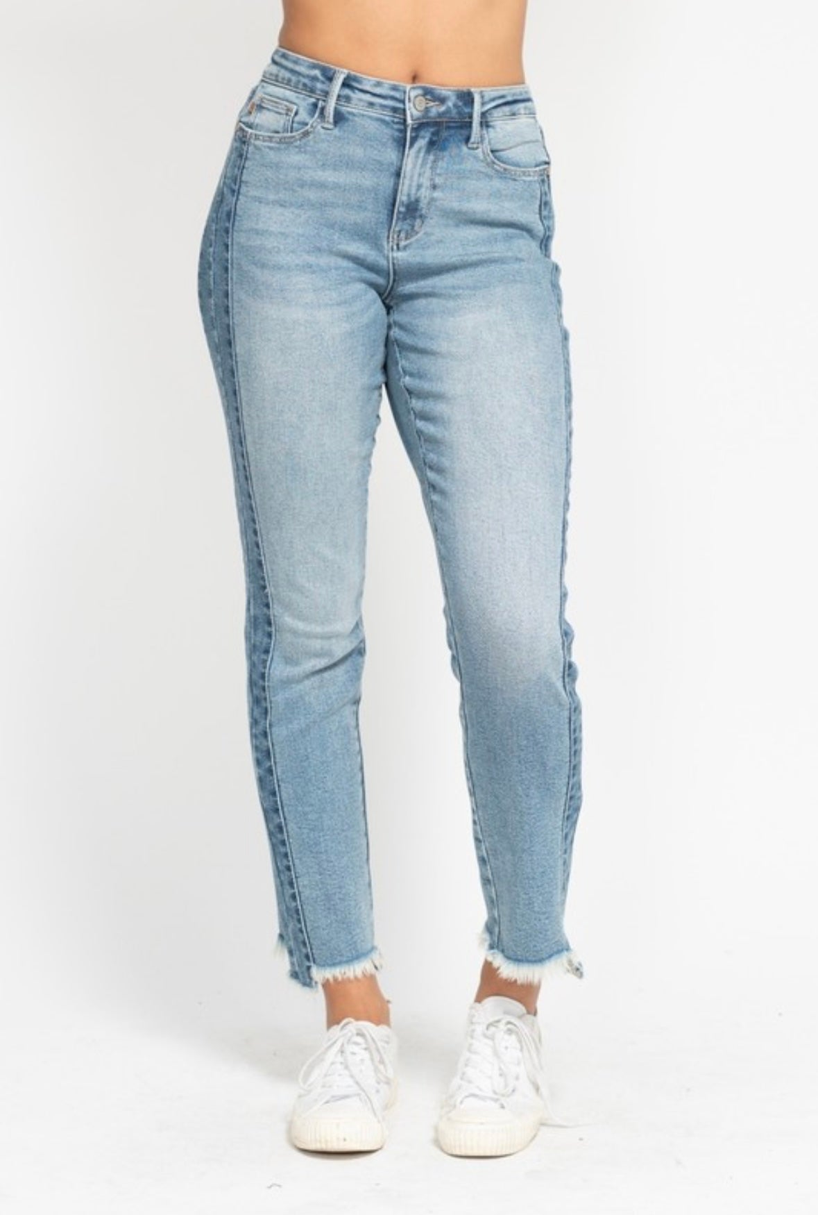 JUDY BLUE / SIDE PANEL FRAY HEM CROPPED JEANS – CĀPA Boutique