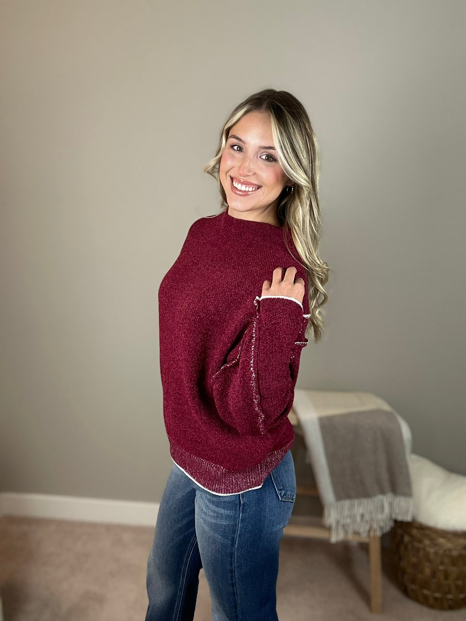 CAMILLE CHENILLE SWEATER - CABERNET
