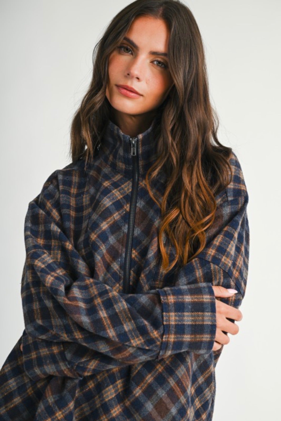 LANDRY PLAID PULLOVER - NAVY