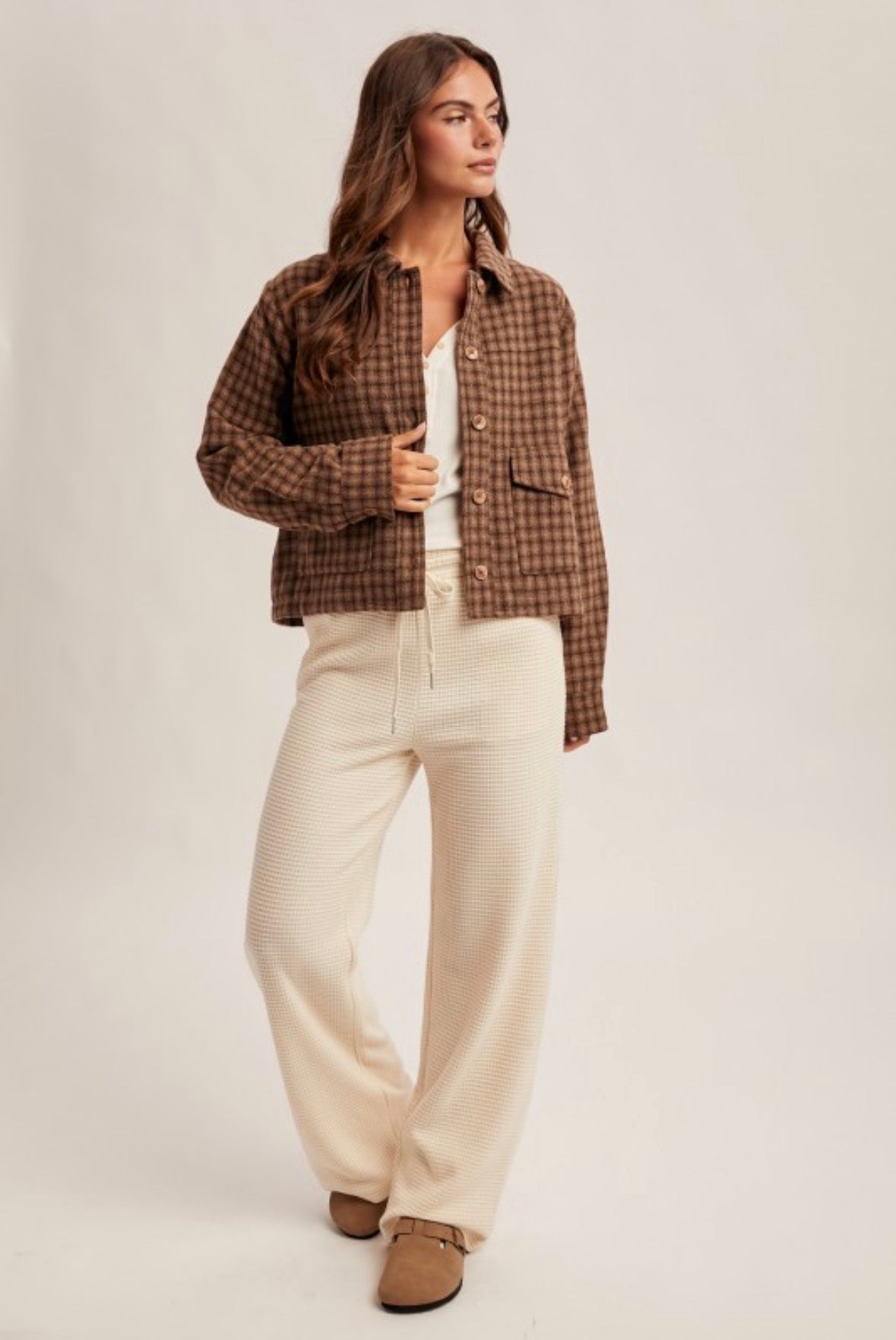 CARLY PLAID JACKET - BROWN