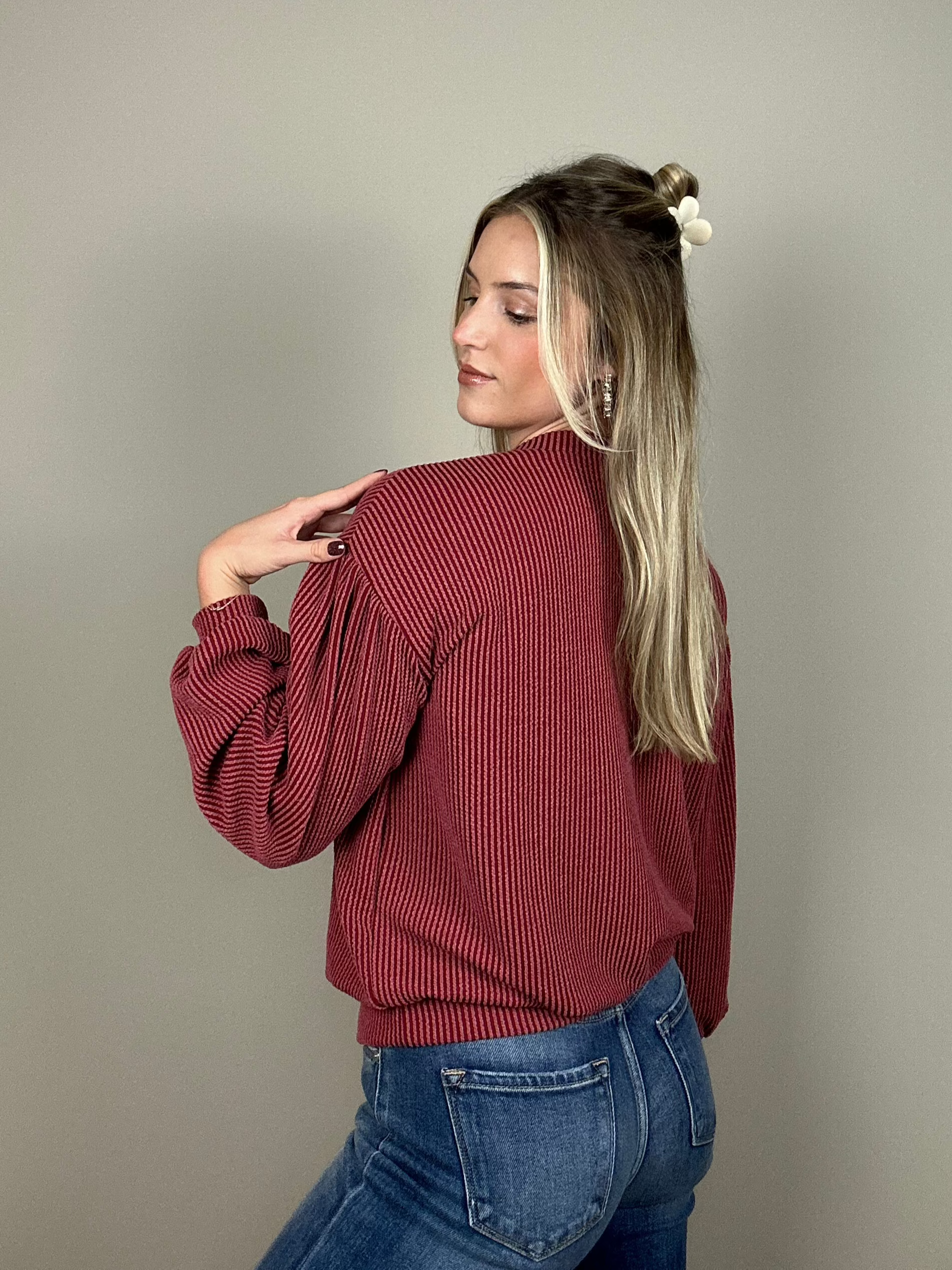 CLARA RIBBED TOP - BURGUNDY