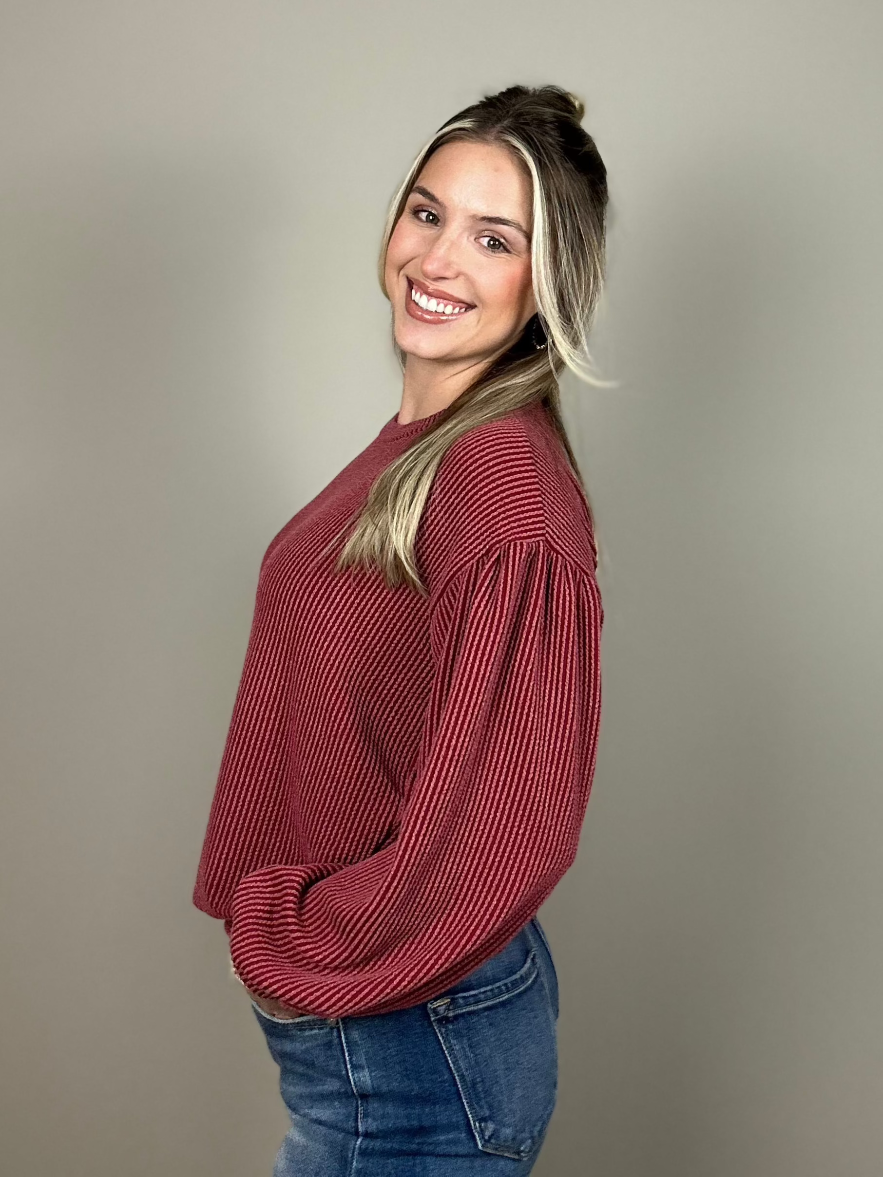 CLARA RIBBED TOP - BURGUNDY