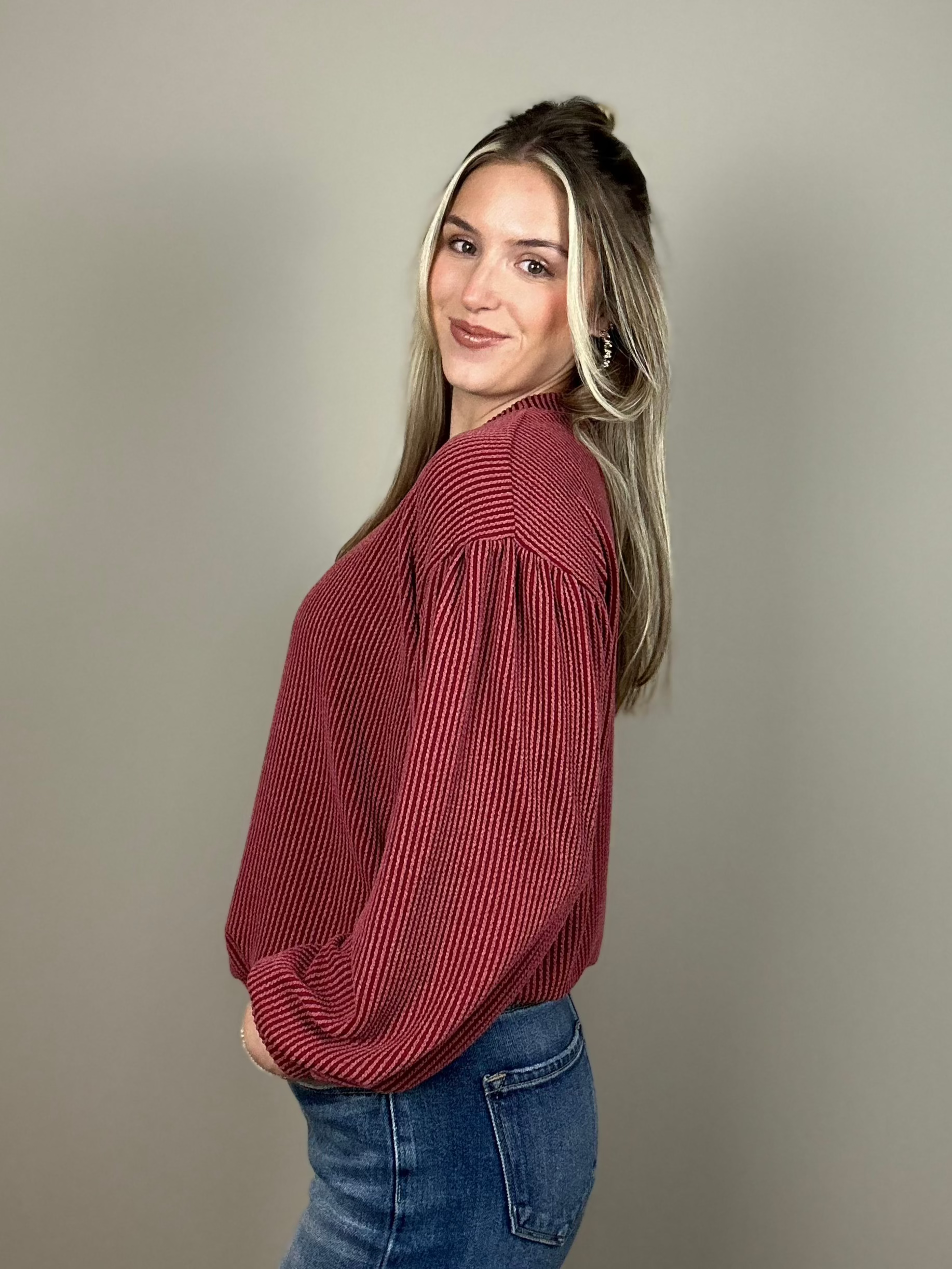CLARA RIBBED TOP - BURGUNDY