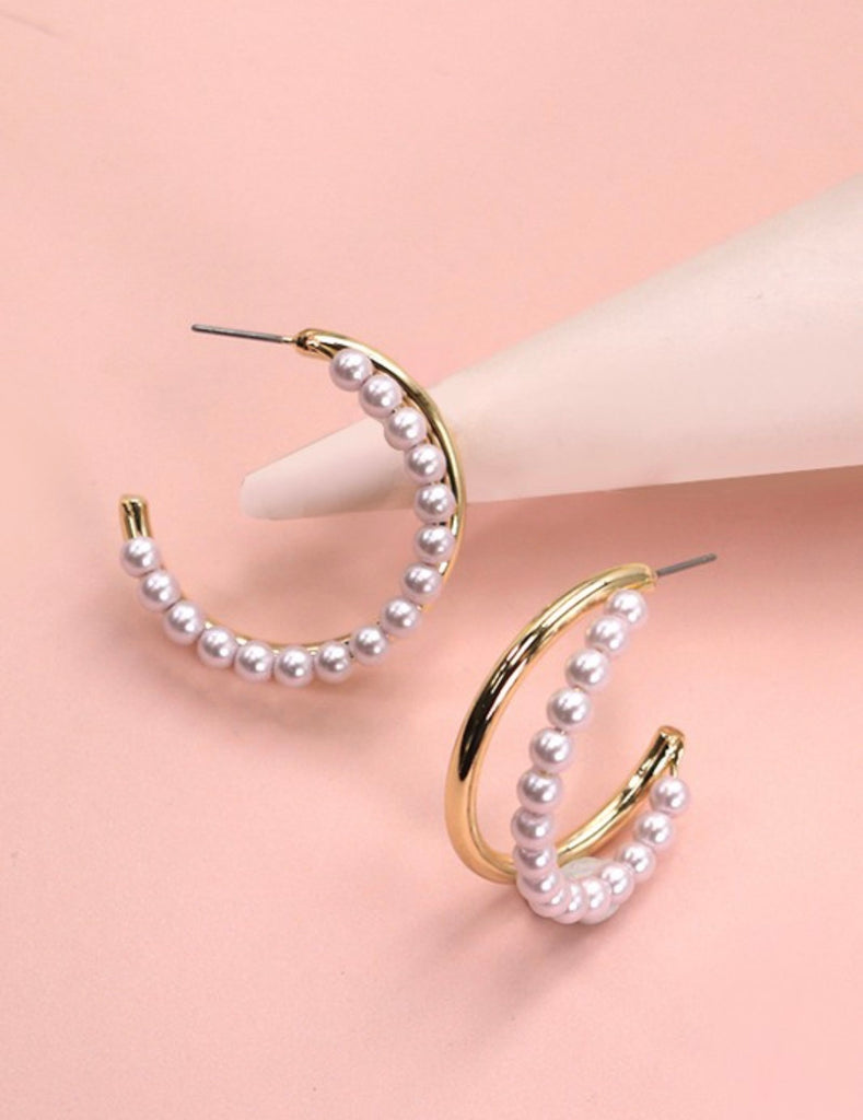 PEARL/GOLD DOUBLE HOOPS