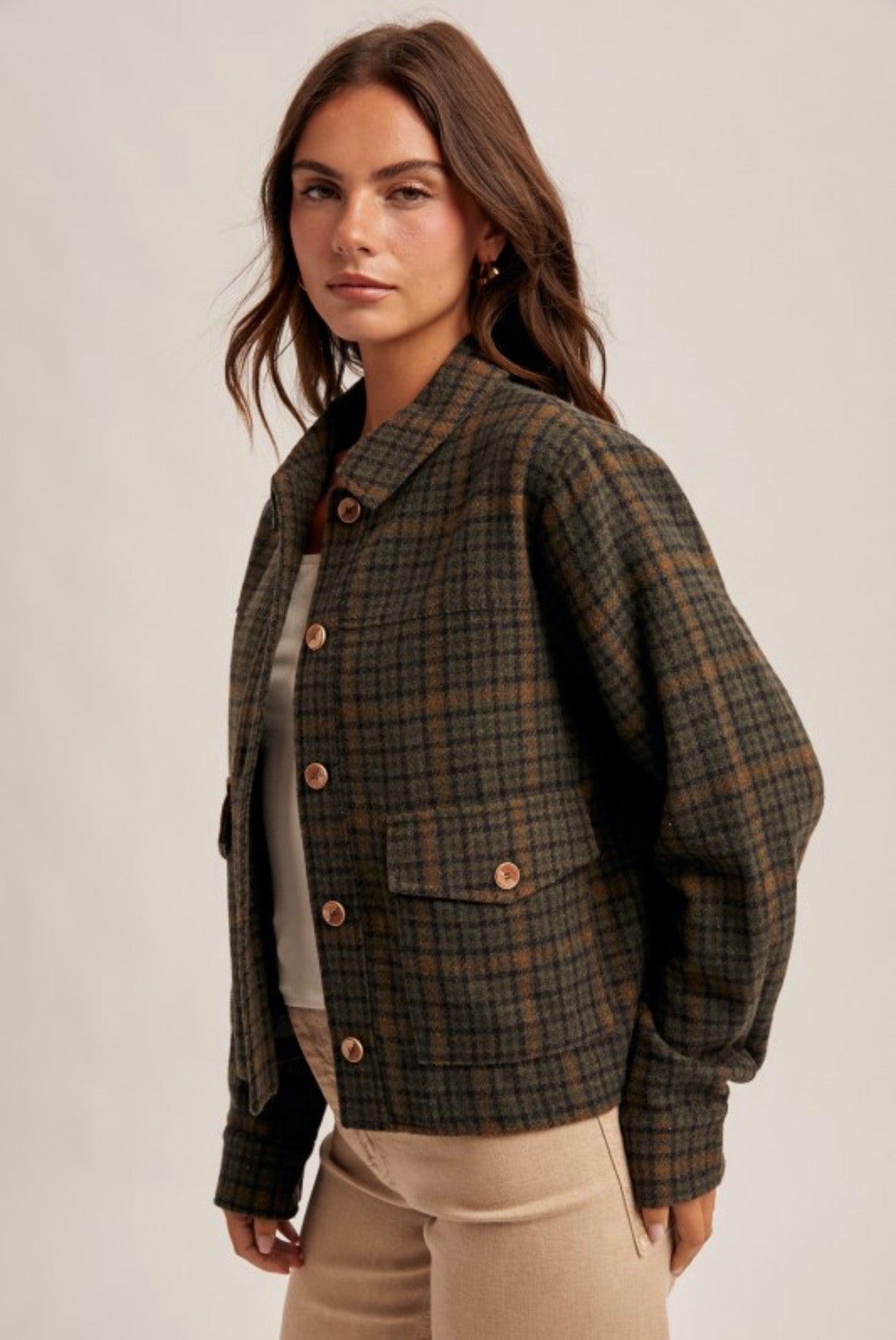 CARLY PLAID JACKET - GREEN