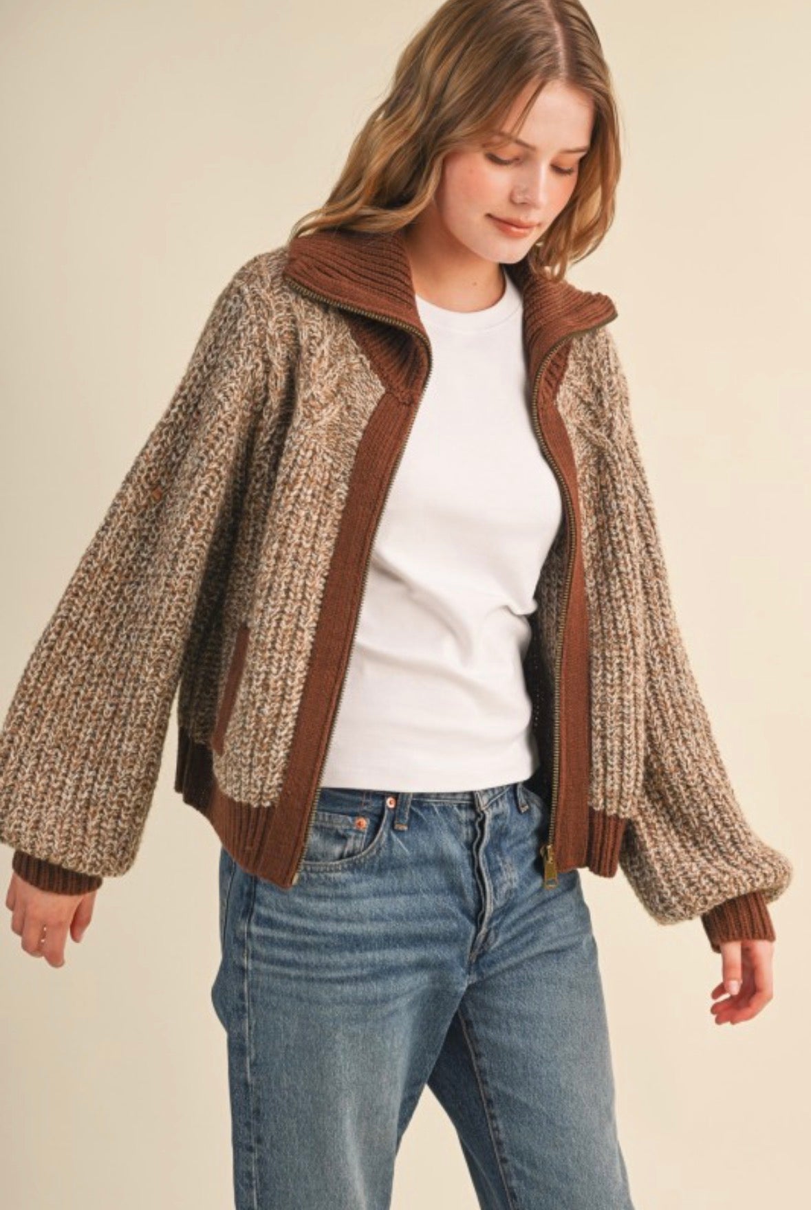 PERRI ZIP CARDIGAN - MOCHA