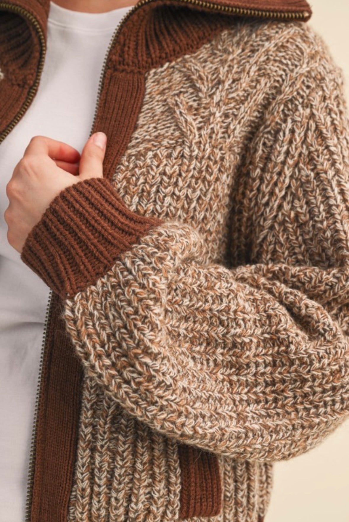 PERRI ZIP CARDIGAN - MOCHA