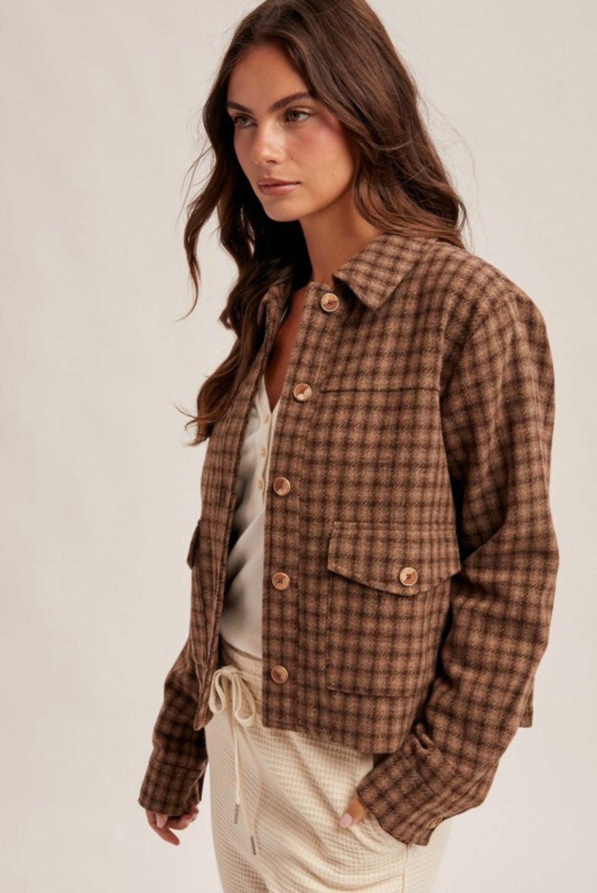 CARLY PLAID JACKET - BROWN
