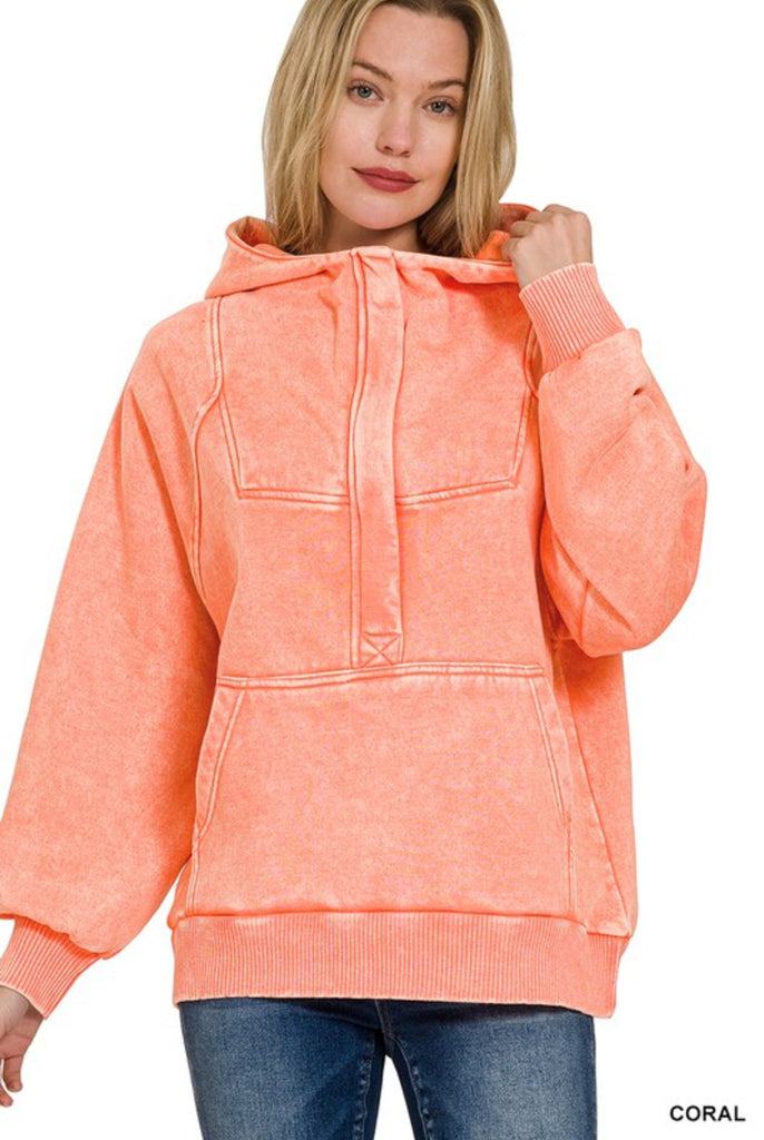 RYAN PLUSH HOODIE - CORAL