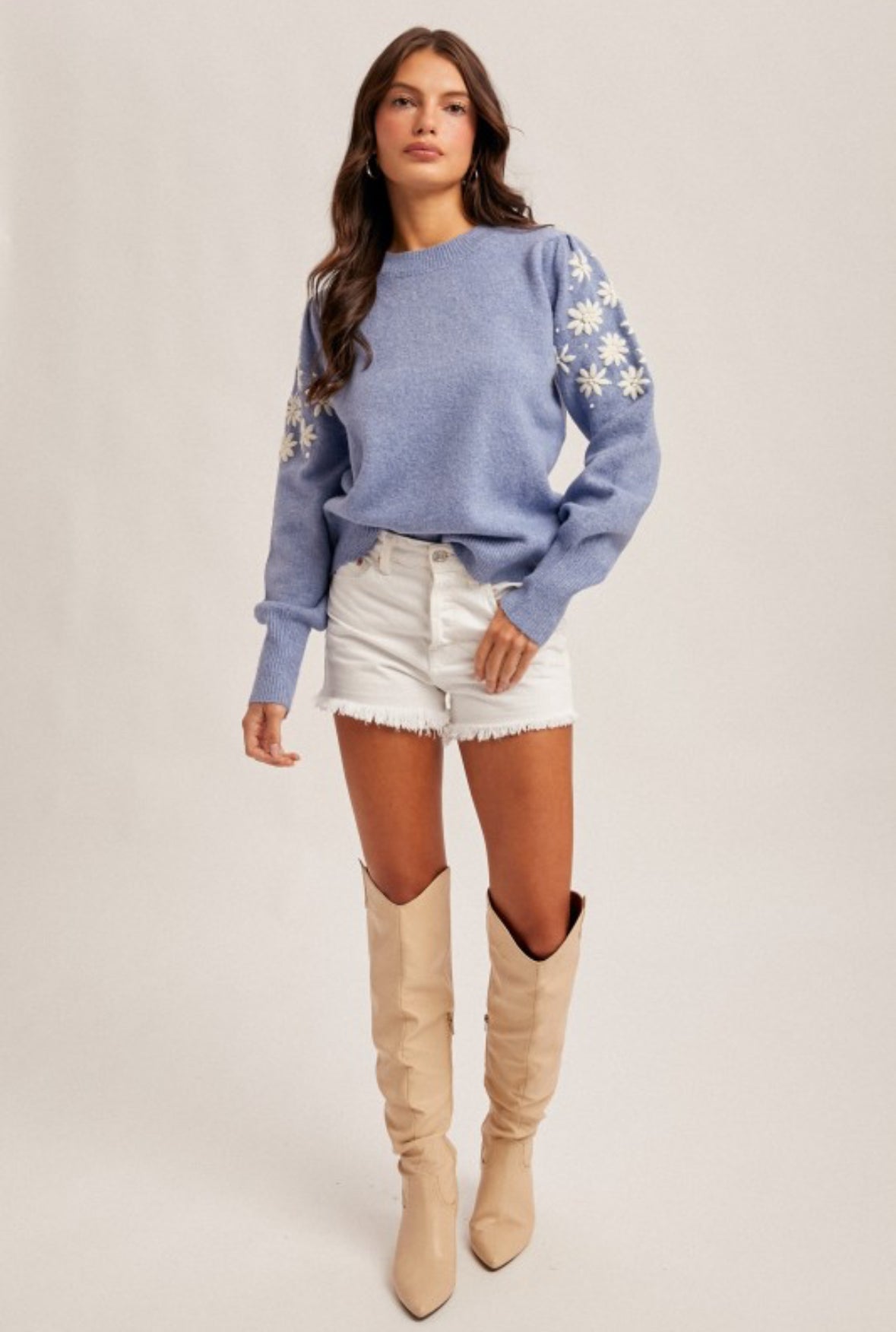 KAYLA FLORAL SWEATER - FROST BLUE