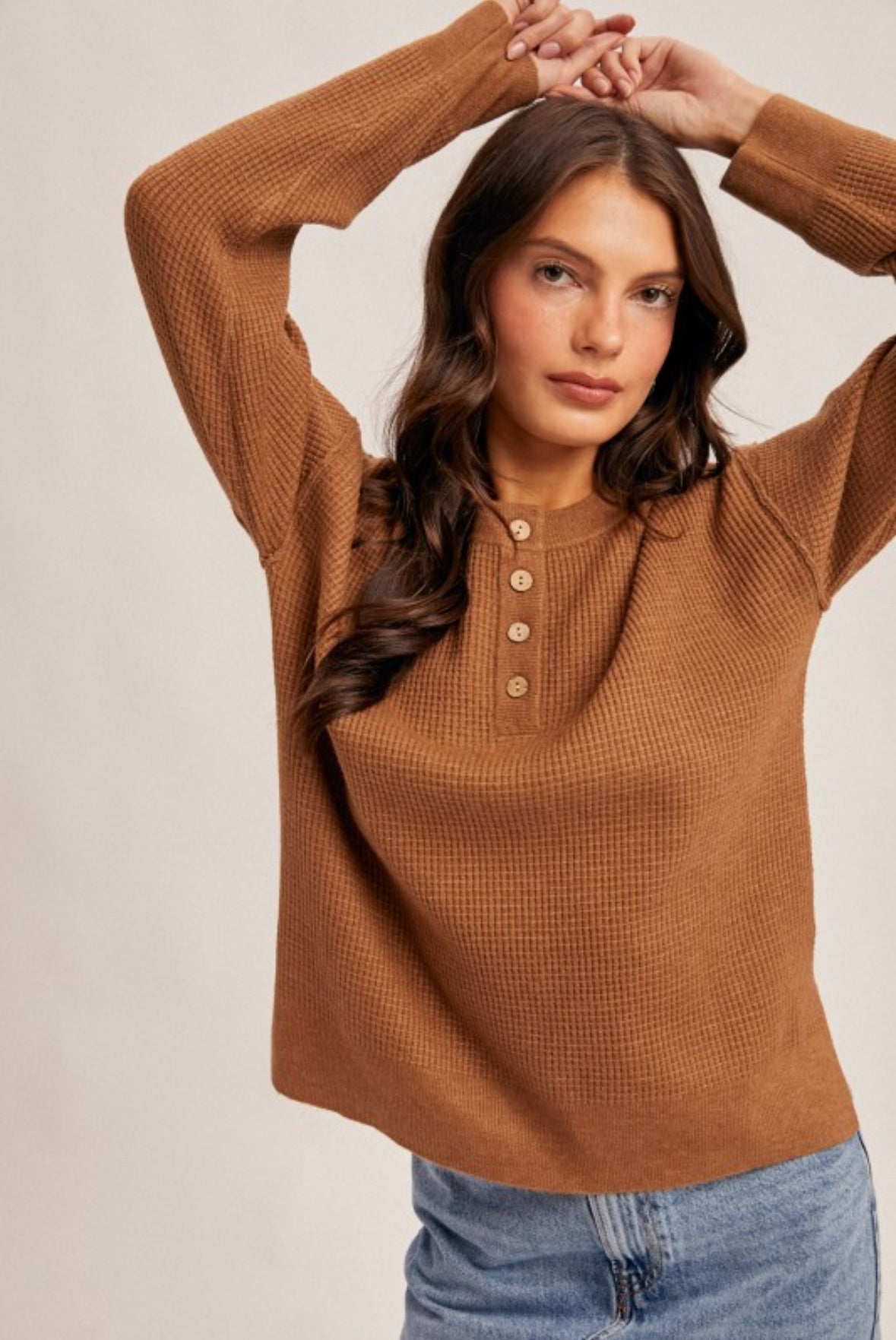 CAMI WAFFLE BUTTON-UP SWEATER