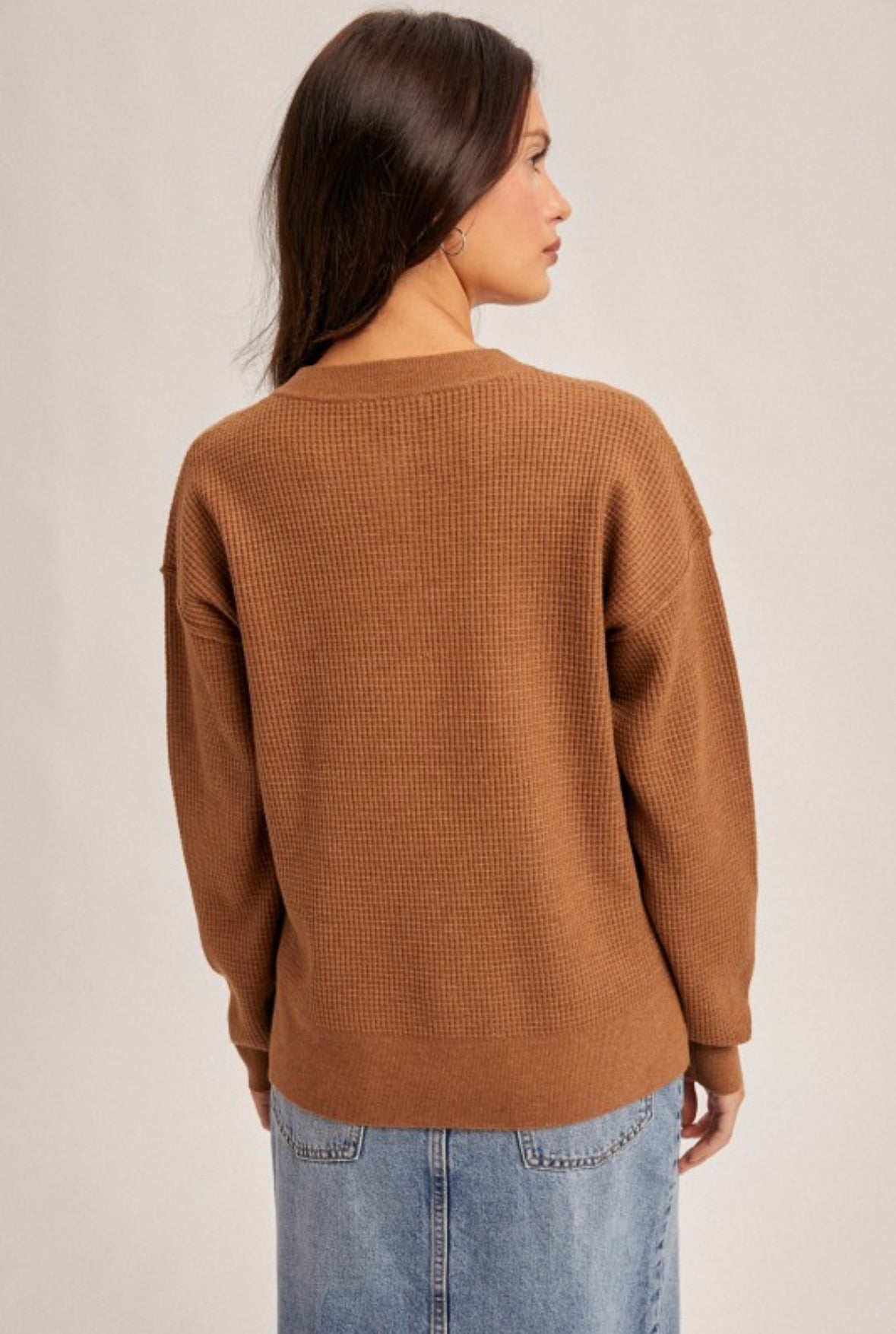 CAMI WAFFLE BUTTON-UP SWEATER