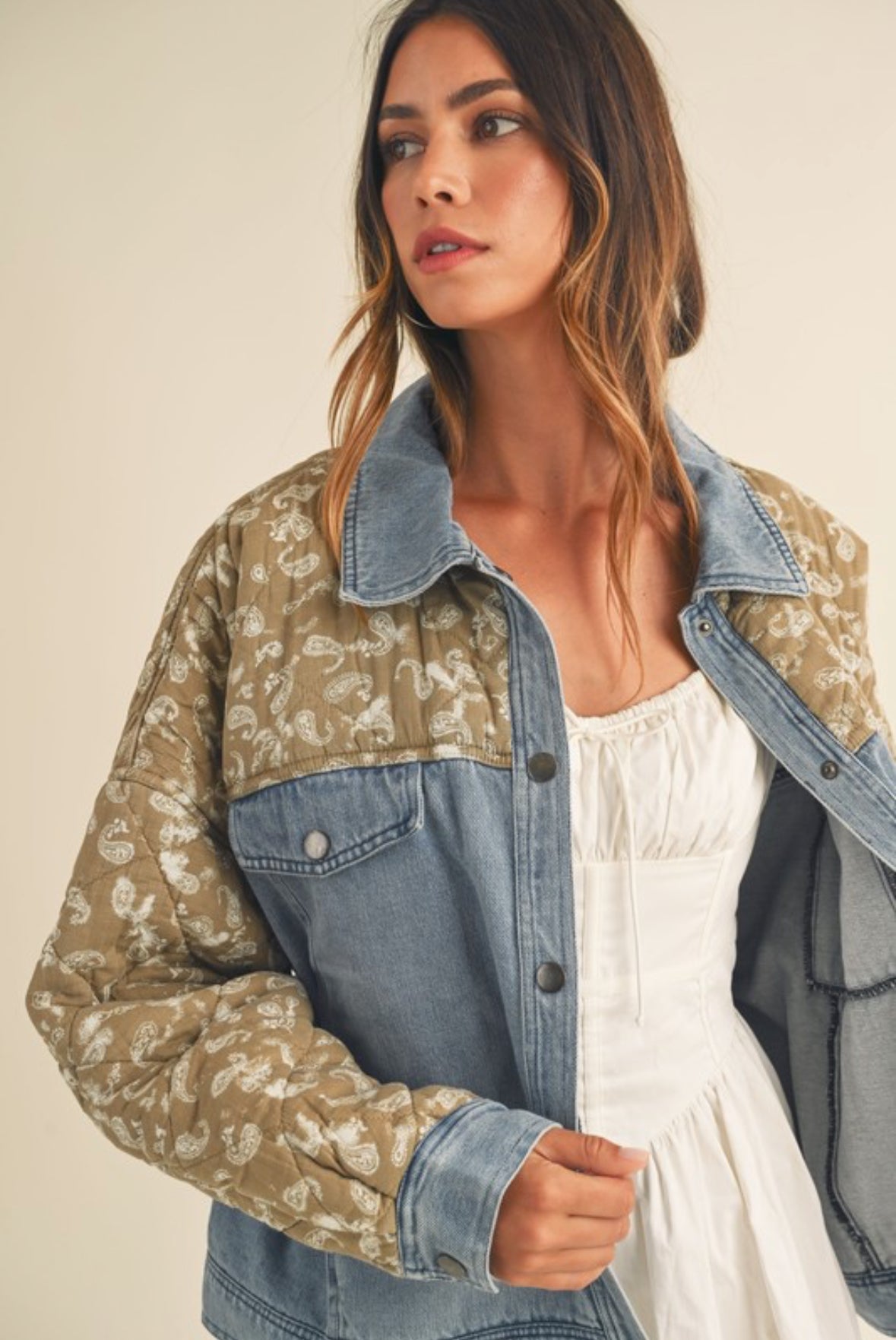 KELCI QUILTED CONTRAST DENIM JACKET